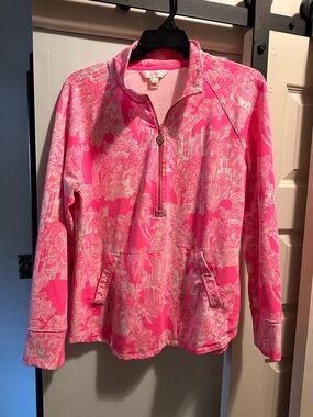 Lilly Pulitzer Hot Pink Printed Half-Zip Pullover with Gold Zipper